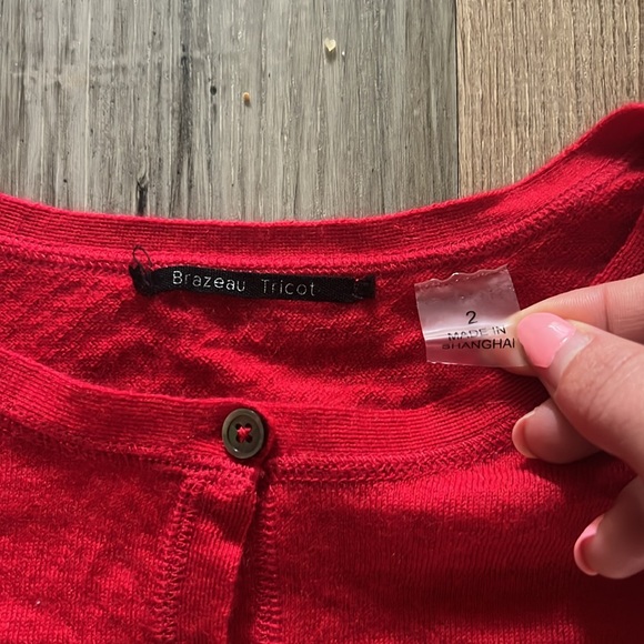 BRAZEAU TRICOT Red Cashmere Crop Sweater Size: 2 - Picture 7 of 16